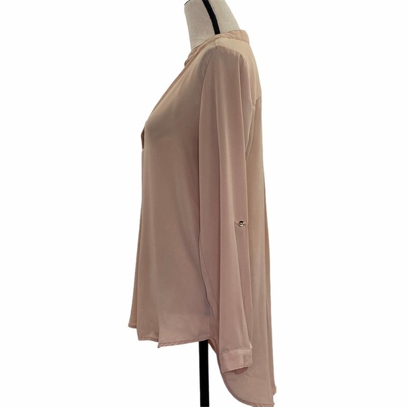 CHARLOTTE Russe Peach Split Neck Blouse Size Large - Picture 2 of 12